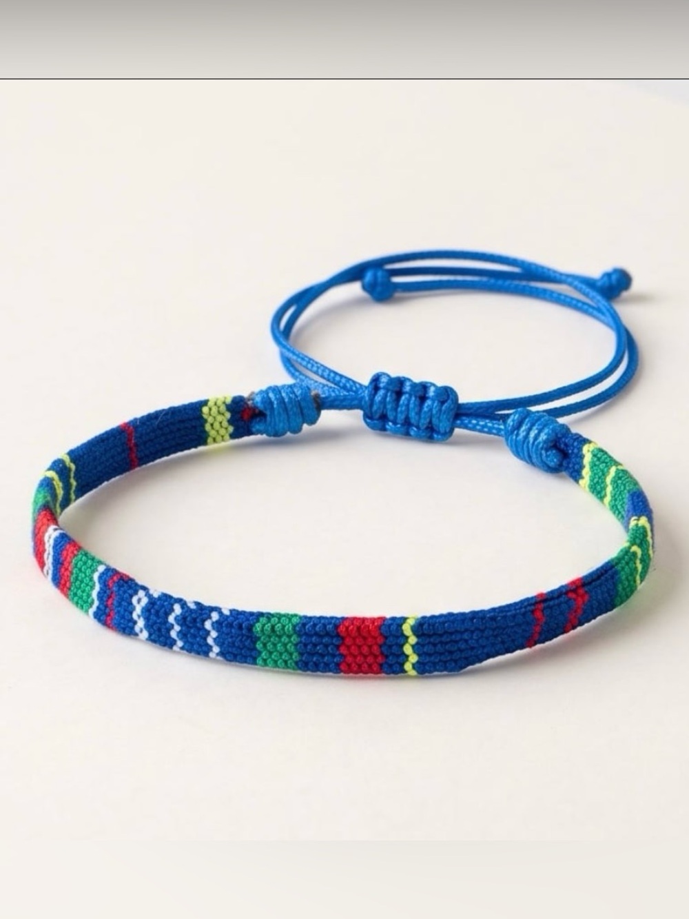 New Adjustable Blue Woven Friendship Bracelet with Multicolor Accents